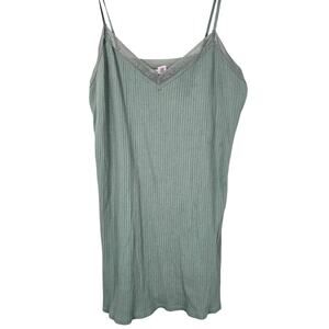 Victoria's Secret Sleep Dress Womens XL Green Ribbed Lace Trim Chemise Nightgown